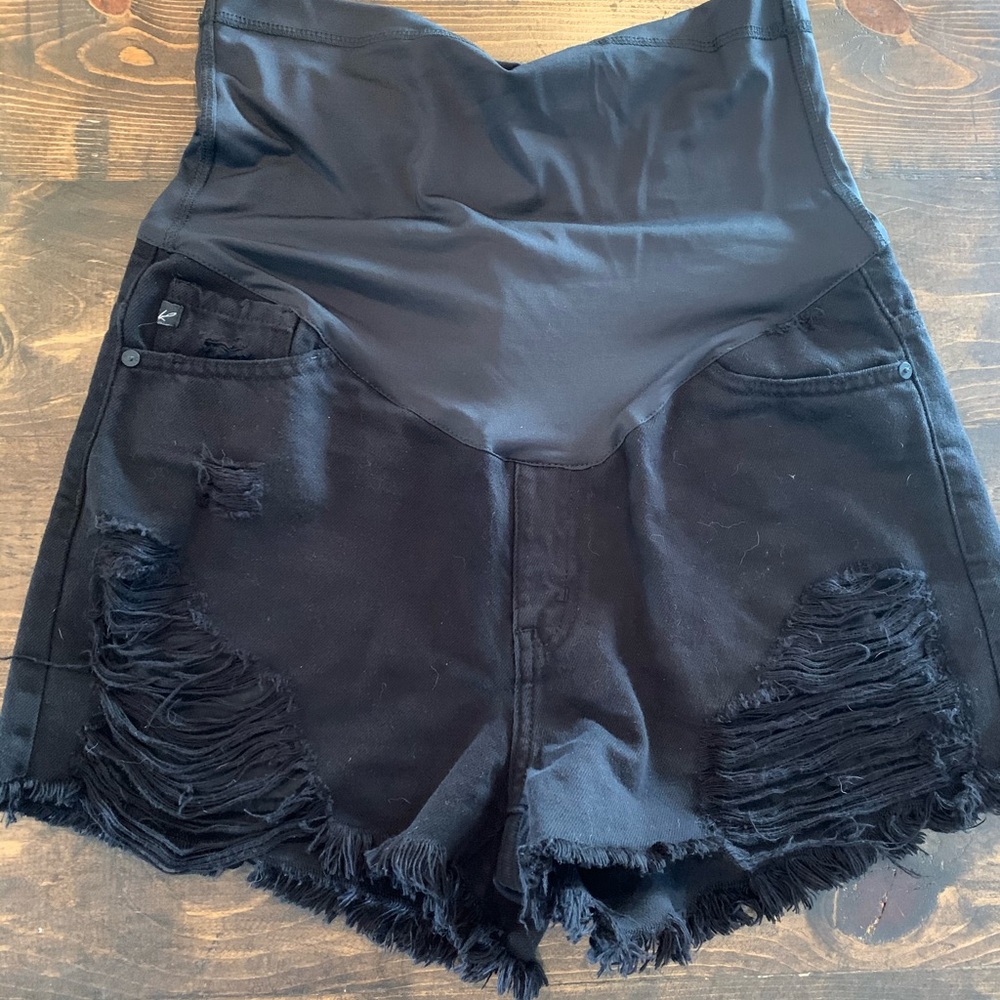 Black denim maternity shorts
